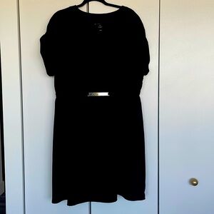 Black short sleeved dress with belt detail